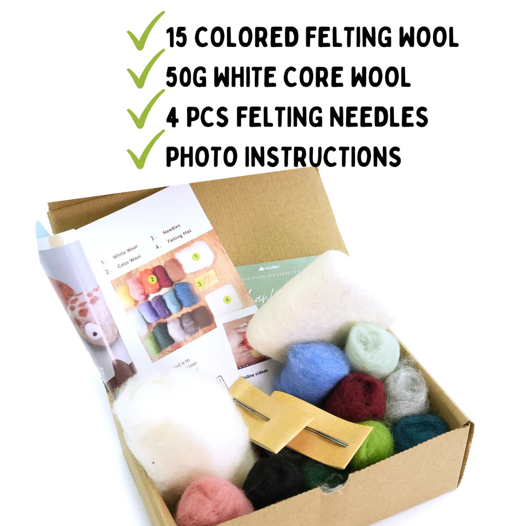 Needle Felting Kit, 15 Colors Fiber Wool Yarn Needle Felting Pad